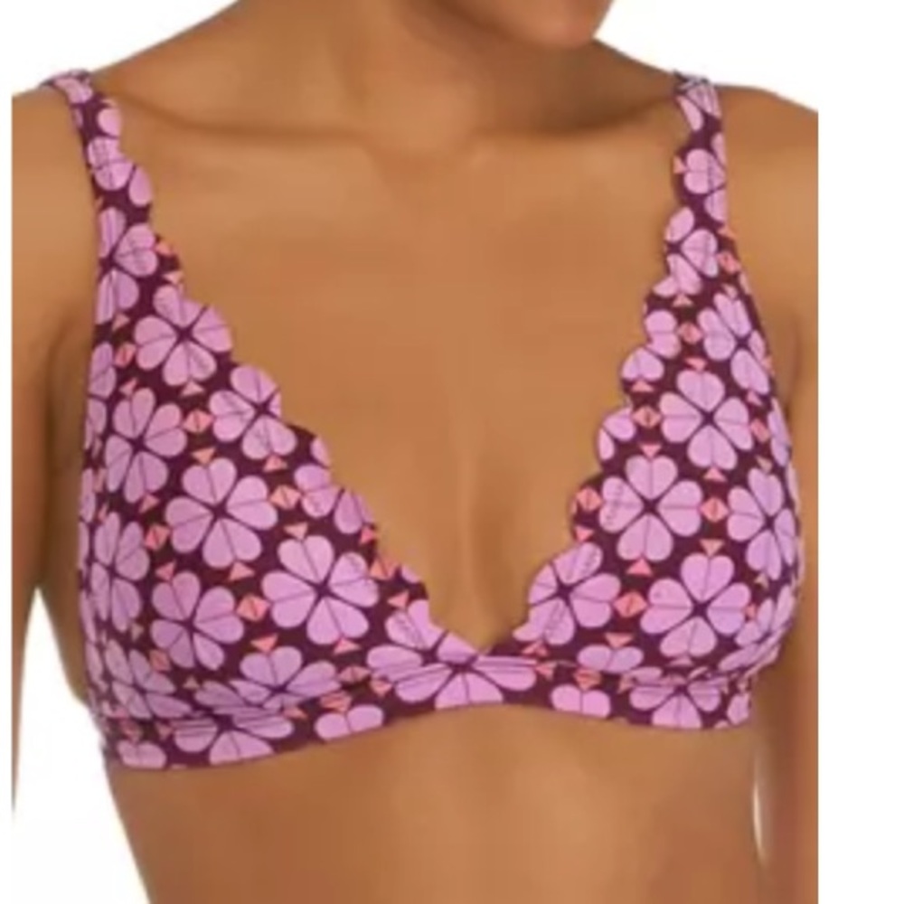kate spade Flower Spade Perfect Pansy Scalloped Triangle Bikini Swim Top SZ L